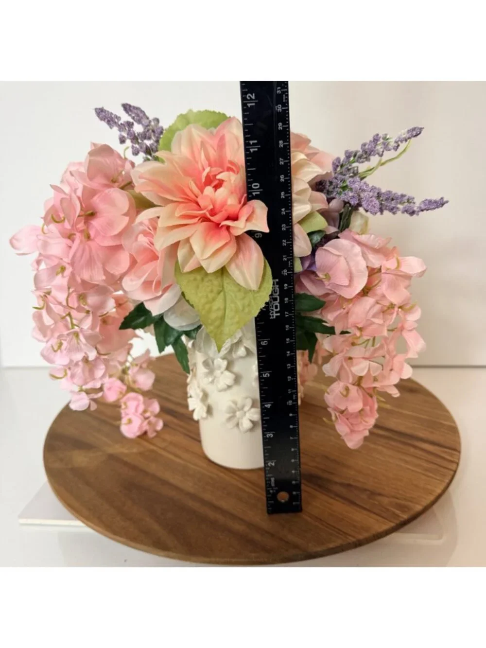 Pink Silk Floral Arrangement White Daisy Ceramic Vase Hydrangea Dahlia Decor